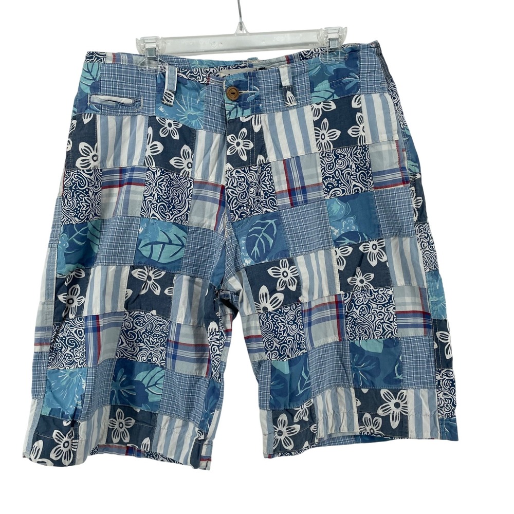 Plugg Patchwork Shorts Mens 36 Y2K Blue‎ Floral Tropical Plaid  100% Cotton